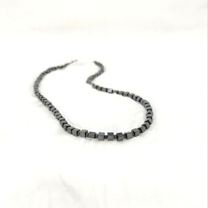 Small black metallic rectangle beads single strand necklace handmade
